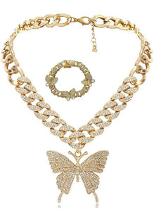 Cuban Rhinestone Butterfly Necklace - Anklet - Bracelet