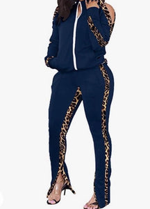 Leopard Lined Cold-Shoulder Tracksuit