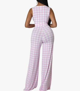 Soft Girl Era Houndstooth Jumpsuit - Plus Size Available