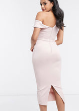 Load image into Gallery viewer, Pretty Draped Shoulder Scuba Midi
