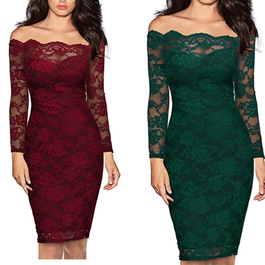 Santa’s Helpers Lace Off the Shoulder Midi