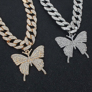 Cuban Rhinestone Butterfly Necklace - Anklet - Bracelet