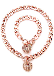 3D Heart Cuban Necklace & Bracelet Set
