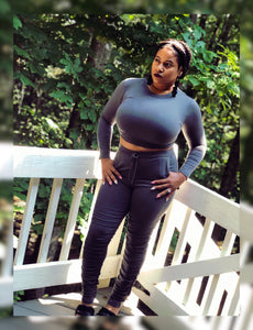 Turtleneck Ruching Matching Pant Set (Plus Size Available)
